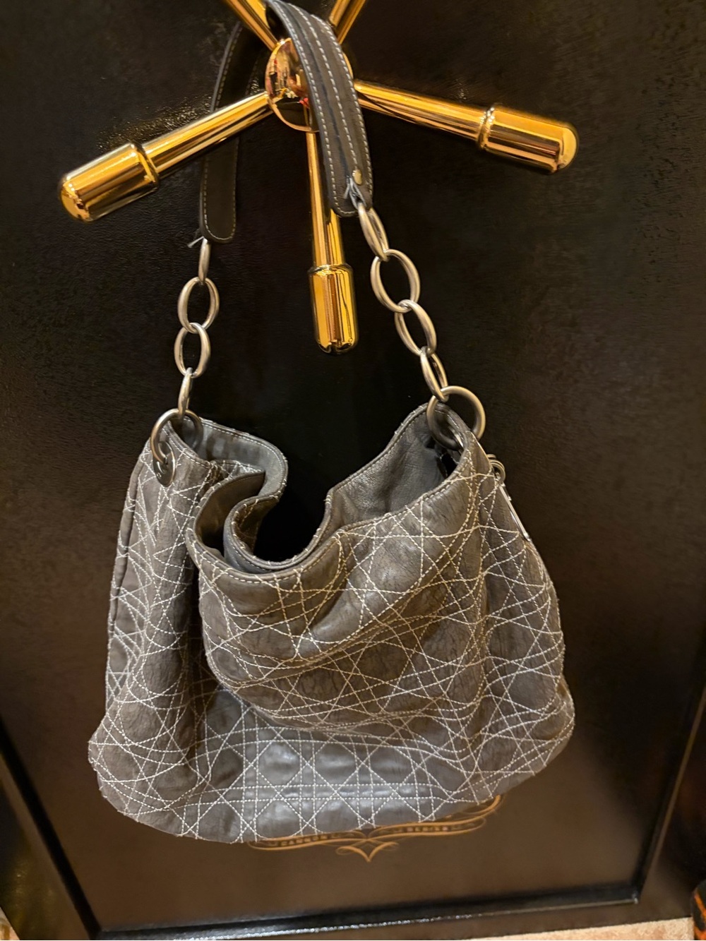Dior Gray Quilted Shoulder Bag with Chain-Link Strap Hobo bag ..